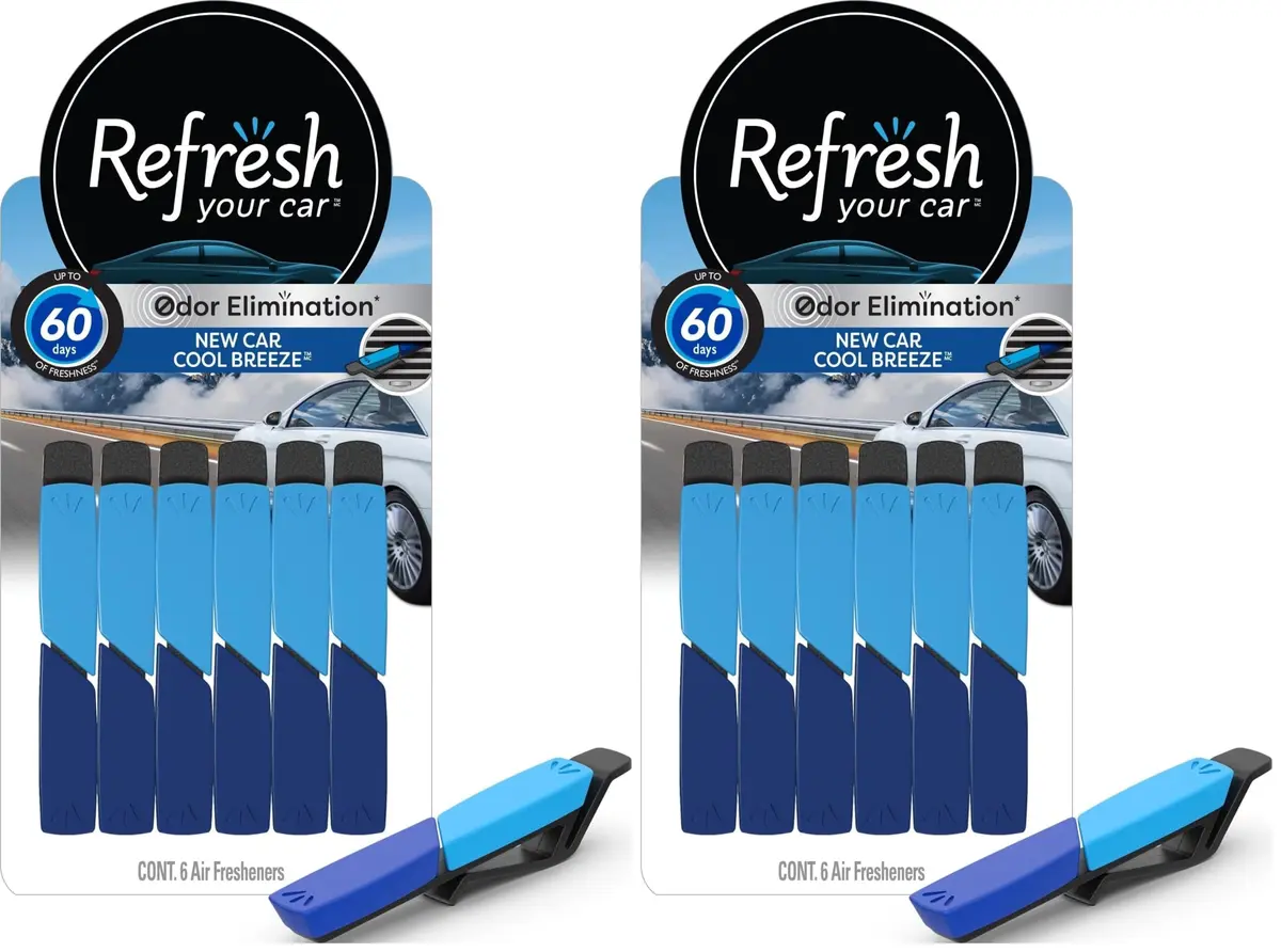 Refresh Your Car Odor Elimination Vent Stick 6 Pack | Cool Breeze & New Car Scent, Lasts 60 Days - main product image