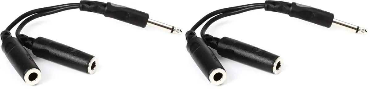 Hosa YPP-111 1/4" TS to Dual 1/4" TSF Y Cable (6 inch / 15 cm, 2-Pack, Black) | Splits Mono Signal for Audio Components - main product image