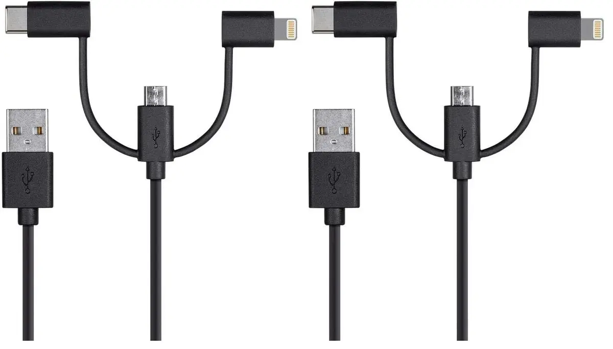 Monoprice 118789 Apple MFi Certified USB to Micro USB + USB Type-C + Lightning Cable 3ft Black | 3-in-1 Charge & Sync - main product image