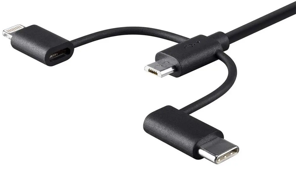 Monoprice 118789 Apple MFi Certified USB to Micro USB + USB Type-C + Lightning Cable 3ft Black | 3-in-1 Charge & Sync - view 3