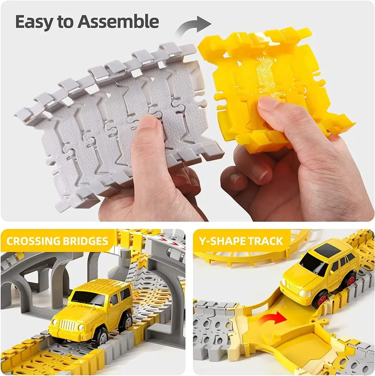 KEXBOVT 305PCS Construction Race Tracks for Kids, 2 Electric Toy Cars, 4 Construction Cars | DIY Flexible Track Set - view 4