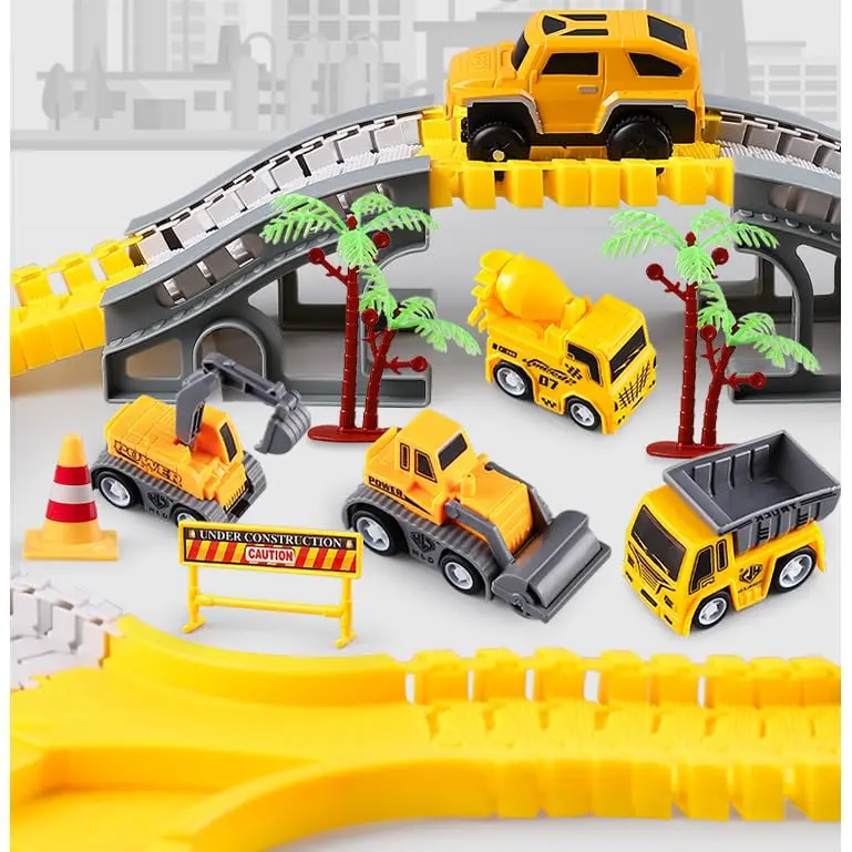 KEXBOVT 305PCS Construction Race Tracks for Kids, 2 Electric Toy Cars, 4 Construction Cars | DIY Flexible Track Set - view 5