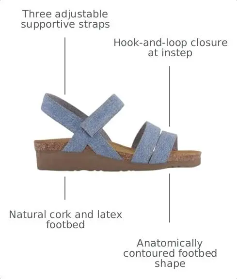Naot Kayla Women's Sandals – 3-Strap Support with Backstrap, Cork-Latex Footbed, Arch Support – Comfortable for All-Day Walking Medium Denim - view 4