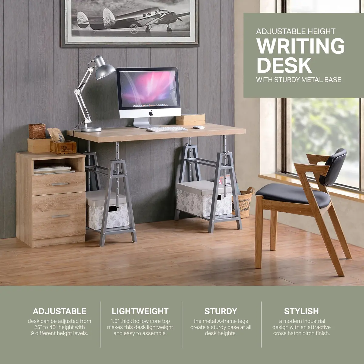 American Furniture Classics Kyndall Laine Select Model KYLN22 Variable Height Desk with Metal Base | Modern Adjustable Office Desk - view 3