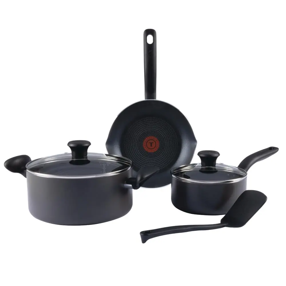 T-Fal Initiatives Nonstick Cookware Set 6 Piece | Oven Safe up to 350°F, Dishwasher Safe, Gray - main product image