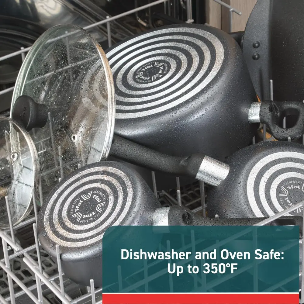 T-Fal Initiatives Nonstick Cookware Set 6 Piece | Oven Safe up to 350°F, Dishwasher Safe, Gray - view 7