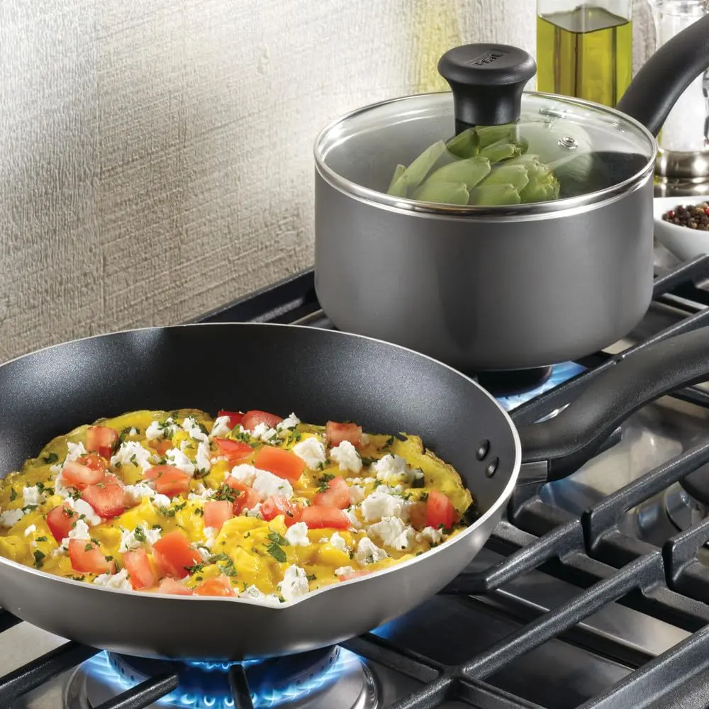 T-Fal Initiatives Nonstick Cookware Set 6 Piece | Oven Safe up to 350°F, Dishwasher Safe, Gray - view 8