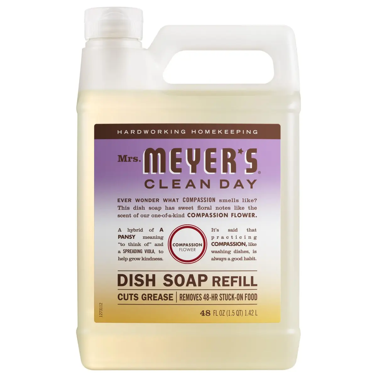 Mrs. Meyer's Clean Day Liquid Dish Soap Refill Compassion Flower Scent 48 fl oz (1.4 L) | Gentle & Effective - main product image