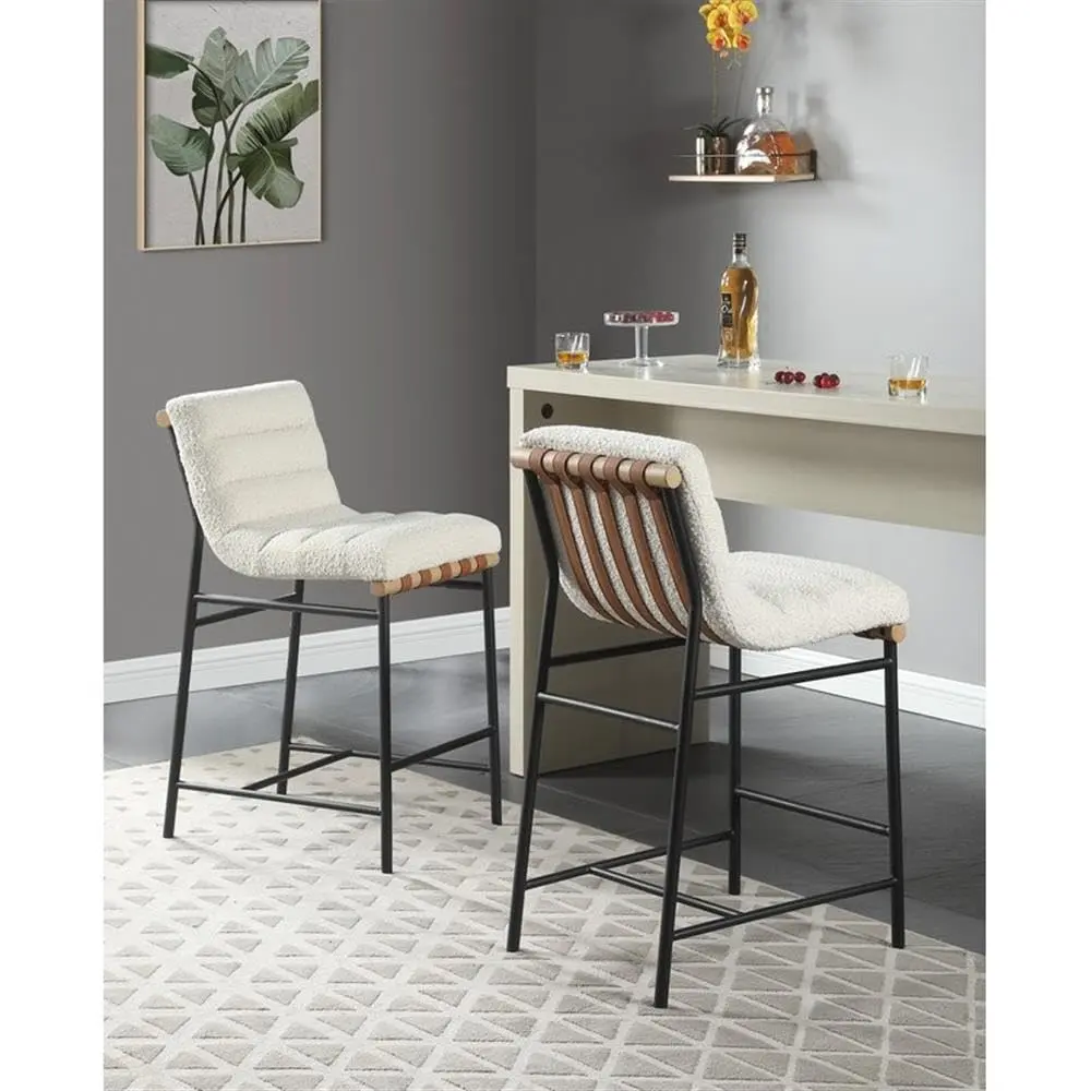 Lilola Living Lahni 18" W White Boucle Fabric Counter Height Chair | Fully Assembled, Modern Upholstered Bar Stool - view 5