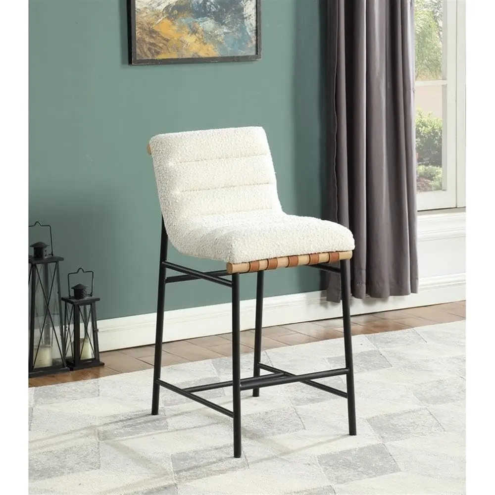 Lilola Living Lahni 18" W White Boucle Fabric Counter Height Chair | Fully Assembled, Modern Upholstered Bar Stool - view 2