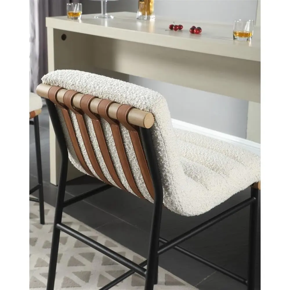 Lilola Living Lahni 18" W White Boucle Fabric Counter Height Chair | Fully Assembled, Modern Upholstered Bar Stool - view 3