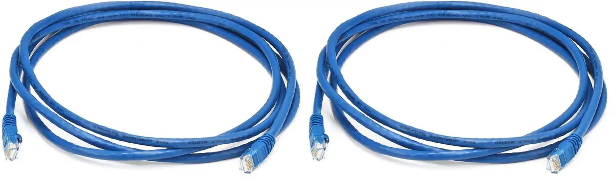 Monoprice 7FT 24AWG Cat6 550MHz UTP Ethernet Bare Copper Network Cable - Blue | 2-Pack, Snagless, Gold Contacts - main product image