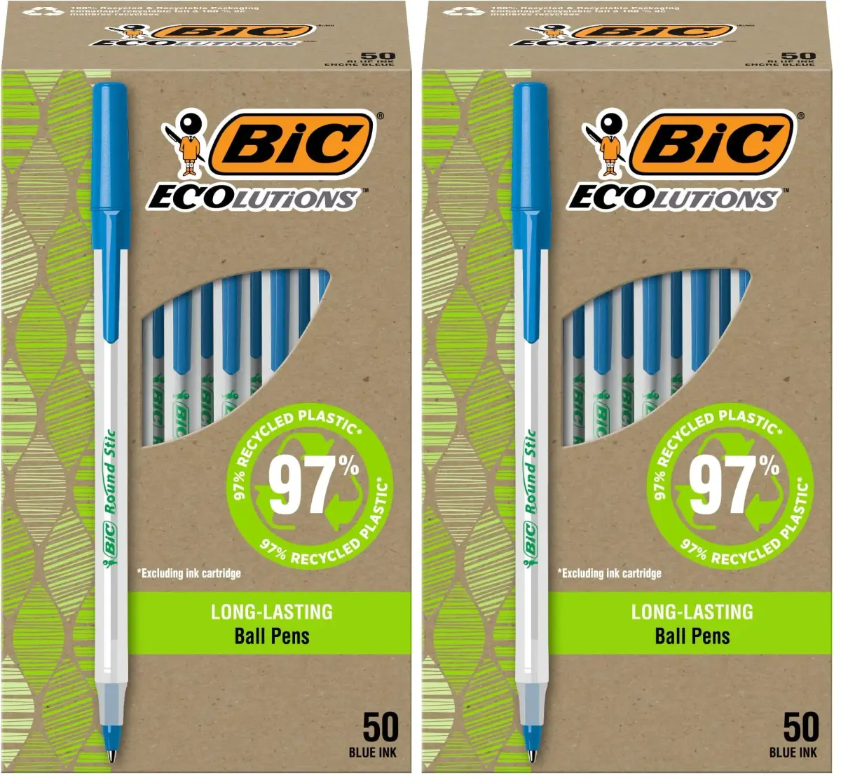BIC Ecolutions Round Stic Ballpoint Pens, Medium Point 1.0mm, Blue Ink, 100 Count | Smooth Ink Flow for Daily Writing - main product image