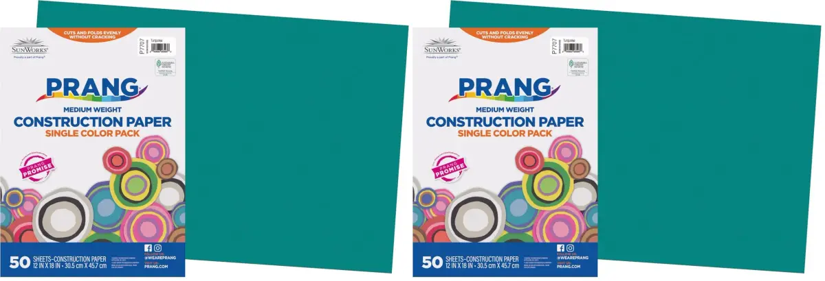 Prang Turquoise Construction Paper 12" x 18" | 100 Sheets (2 Packs) | Heavyweight Art Paper - main product image