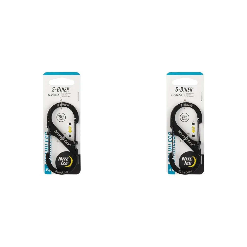 Nite Ize S-Biner Slide Lock Carabiner, Black, #4-75lb (Pack of 2) | Secure Dual Gate Locking - main product image