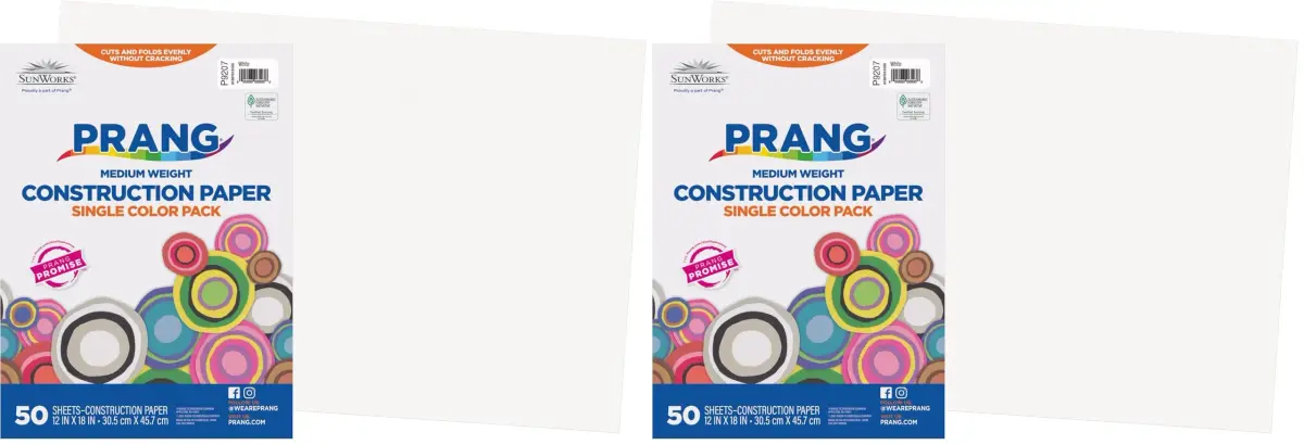 Prang Construction Paper, White, 12" x 18", 100 Sheets (Pack of 2) | Medium Weight Art Paper for Crafts - main product image