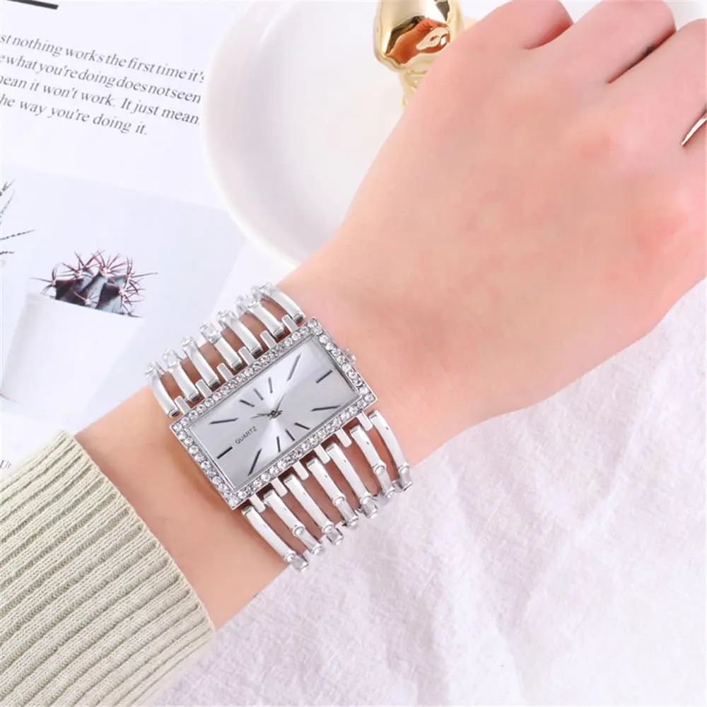 Dacdyi Silver Women's Quartz Watch | Elegant Crystal Accented Square Dial (7.68 inch, alloy) - view 4