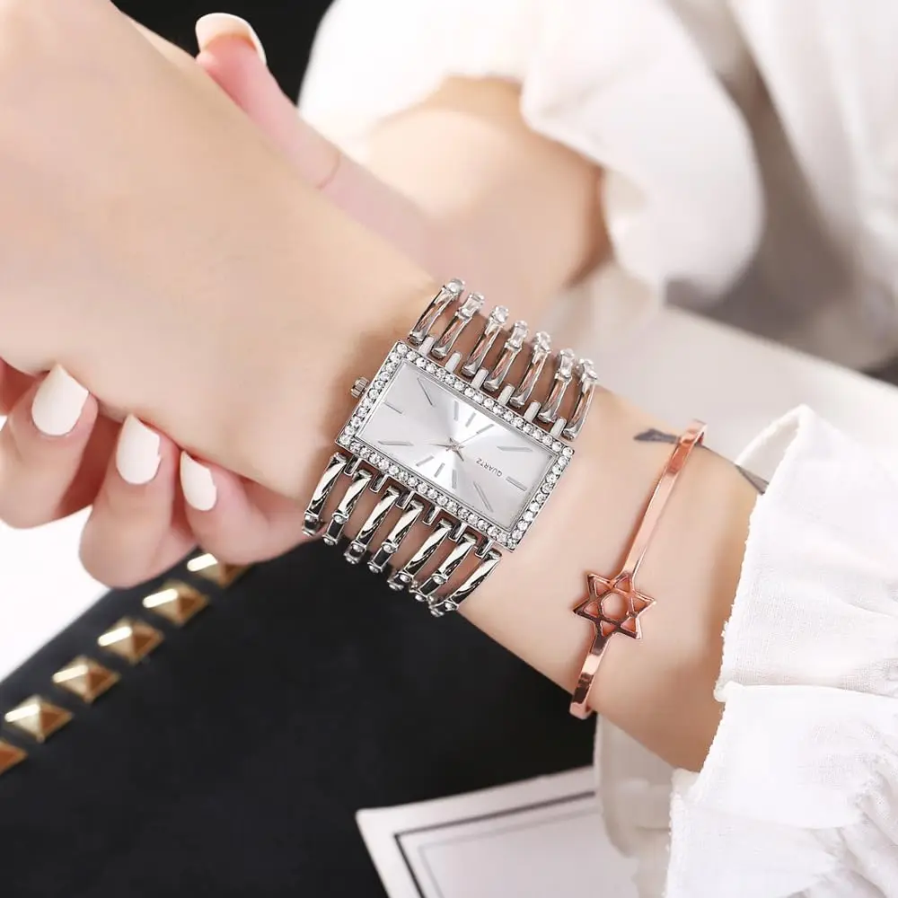 Dacdyi Silver Women's Quartz Watch | Elegant Crystal Accented Square Dial (7.68 inch, alloy) - view 7