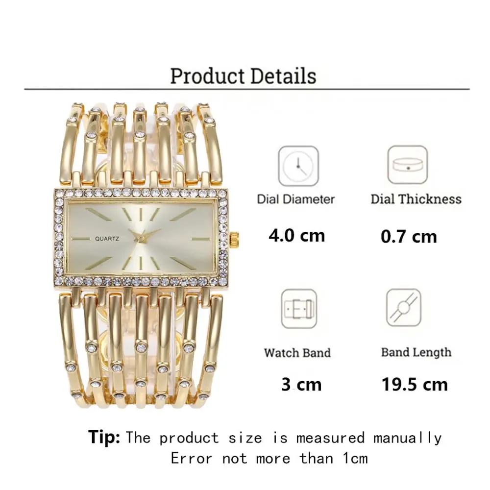 Dacdyi Silver Women's Quartz Watch | Elegant Crystal Accented Square Dial (7.68 inch, alloy) - view 3