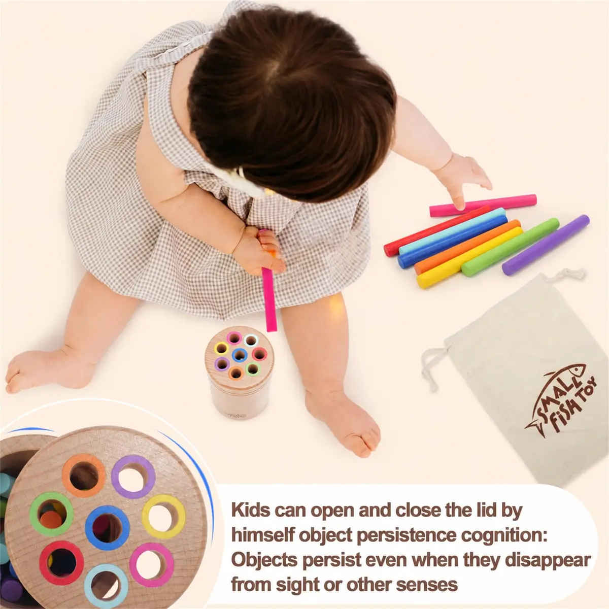 SMALL FISH Montessori Toys for Active Kids Wooden Fine Motor Learning Preschool Toys | Bright Color Sorting & Stacking - view 4
