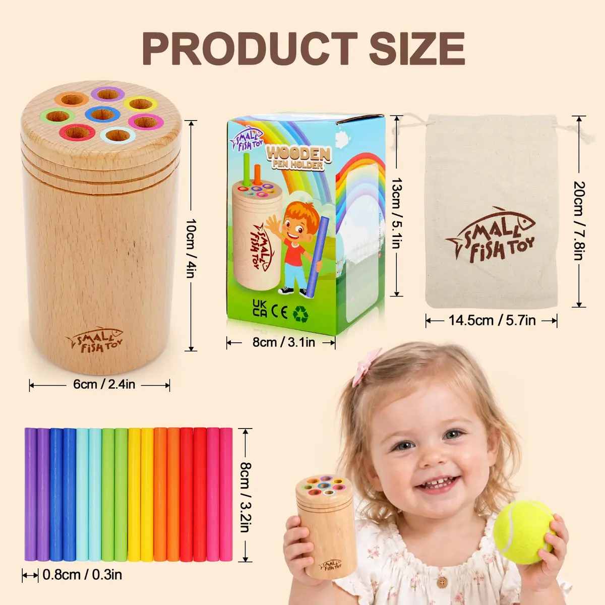 SMALL FISH Montessori Toys for Active Kids Wooden Fine Motor Learning Preschool Toys | Bright Color Sorting & Stacking - view 3
