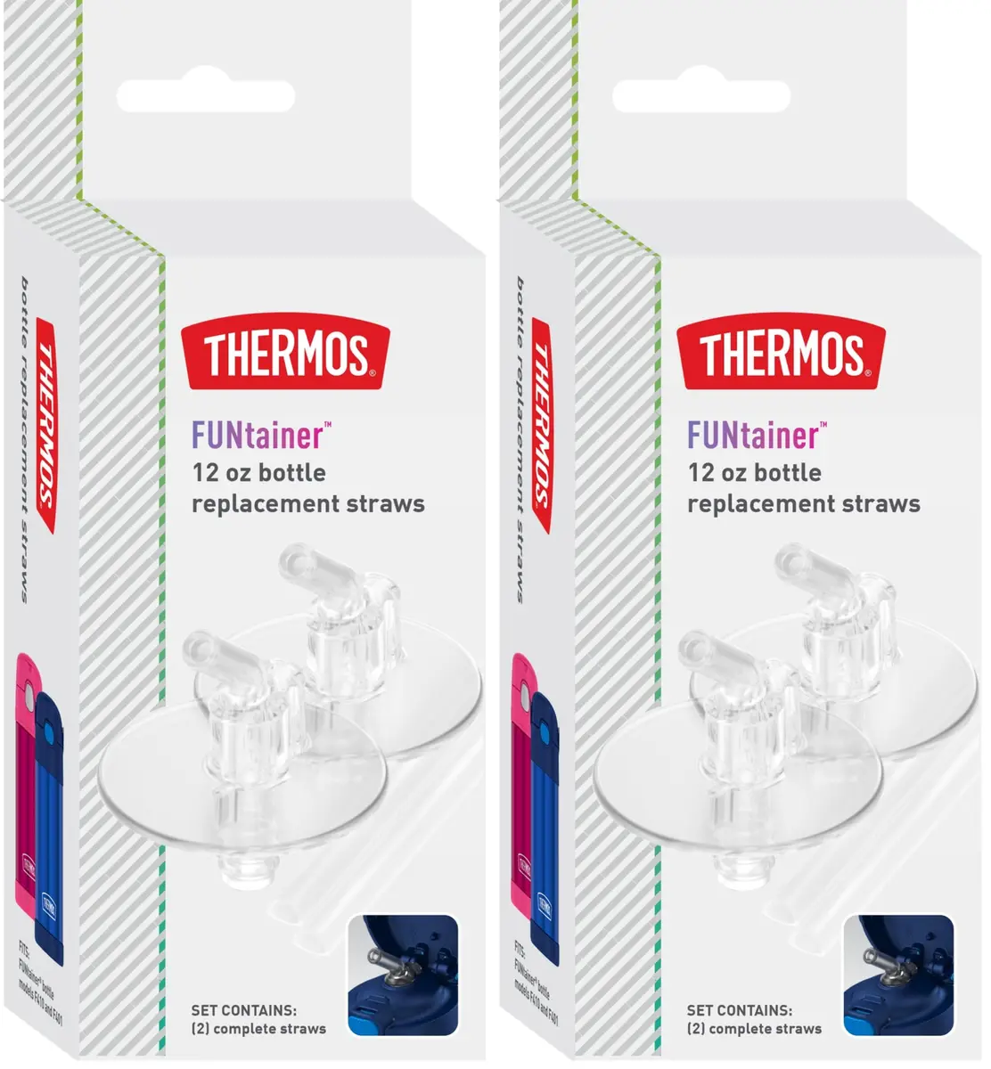 Thermos Replacement Straws for 12 Ounce Funtainer Bottle, Clear, 2 Count (Pack of 2) | Authentic USA Import - main product image