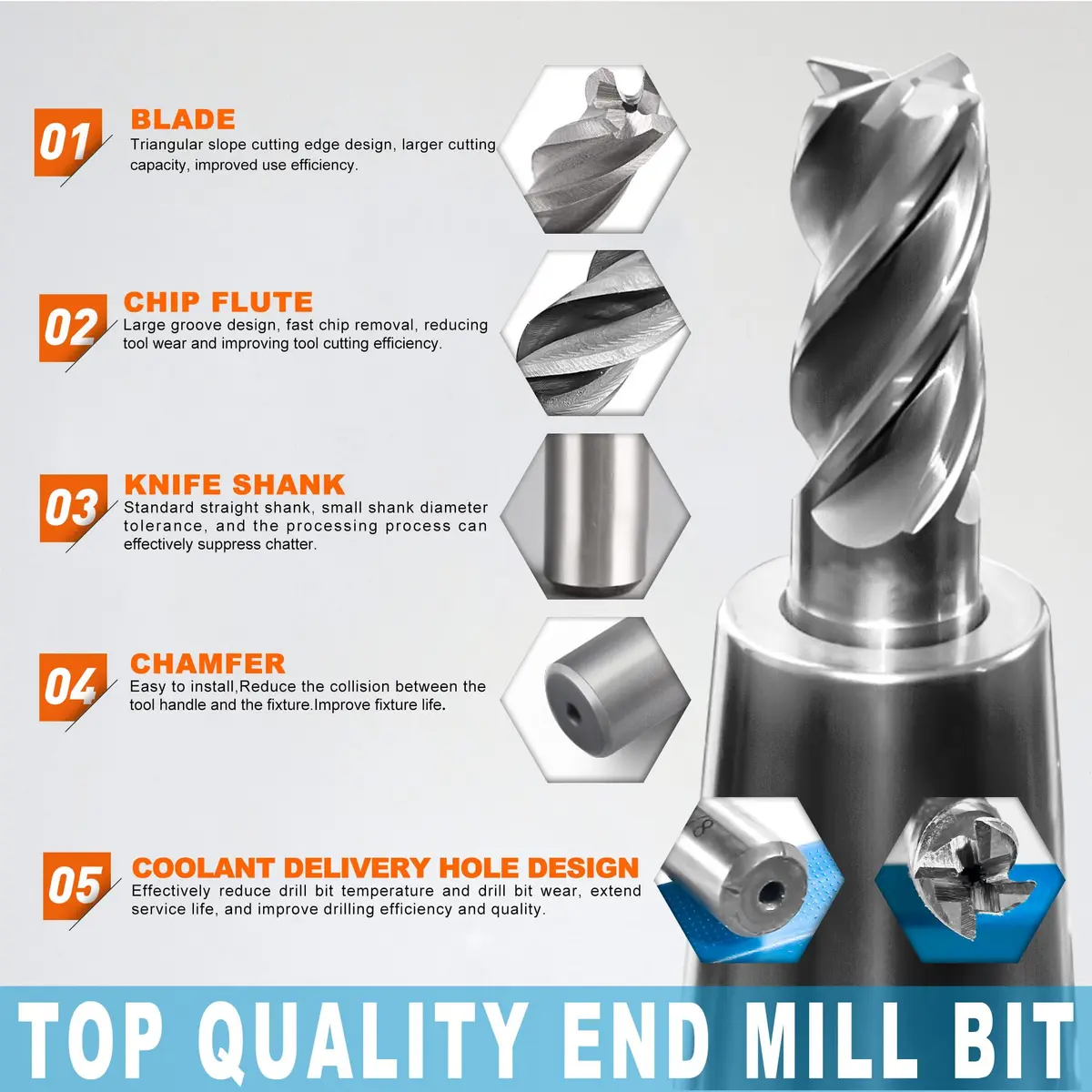 ASNOMY 8Pcs 4-Flute Straight End Mill Set 1/16"-1/2" | High-Speed Steel CNC Cutter for Metal & Wood - view 2