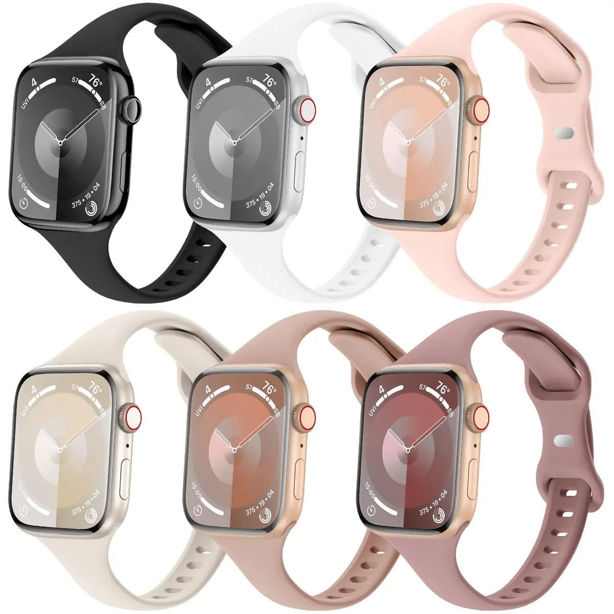 Eilesuny Slim Thin Bands Compatible with Apple Watch 38mm 40mm 41mm 42mm 44mm 45mm 46mm 49mm | 6 Pack Silicone Sport Strap for iWatch Series 11/10/9/8/7/6/5/4/3/2/1 Ultra SE - main product image