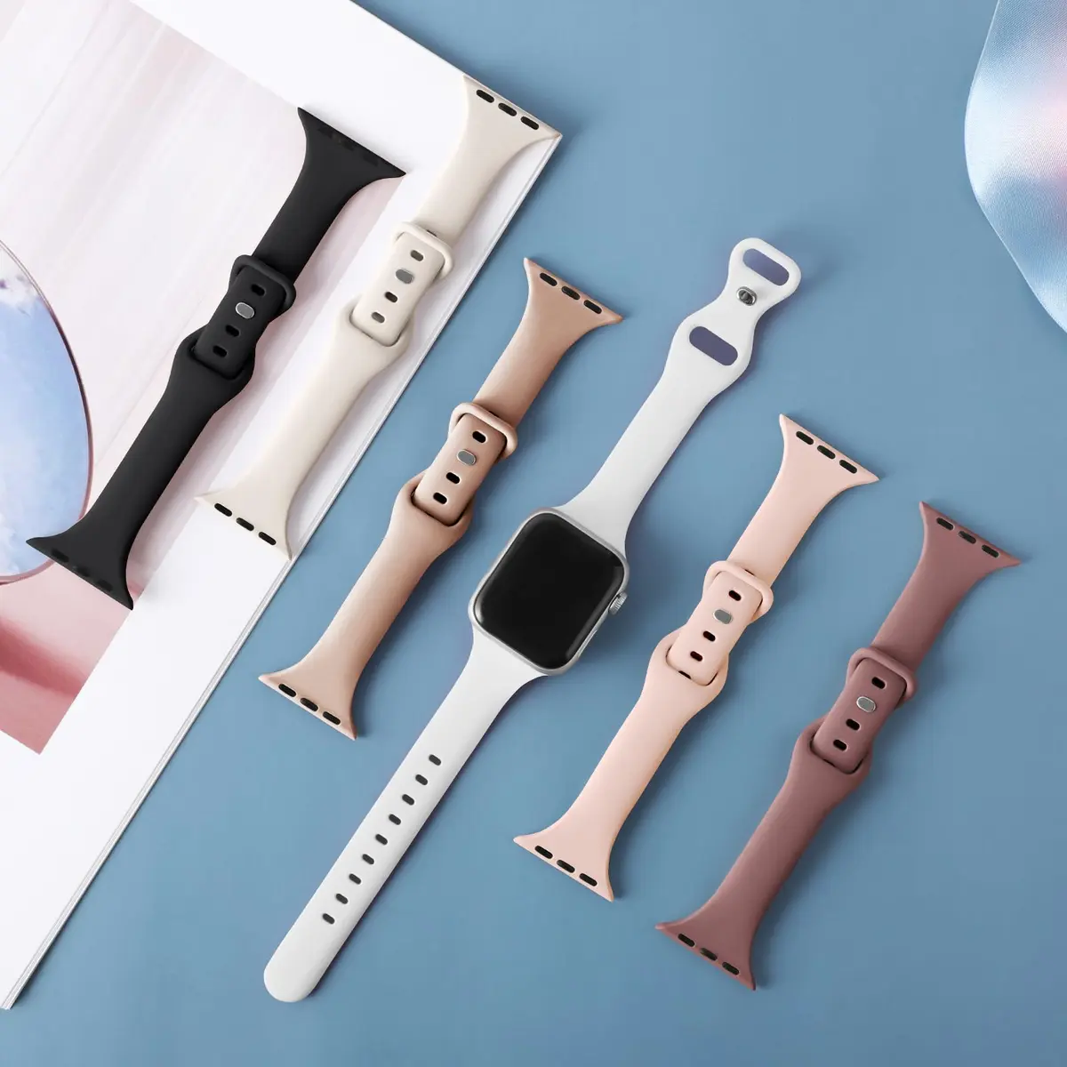Eilesuny Slim Thin Bands Compatible with Apple Watch 38mm 40mm 41mm 42mm 44mm 45mm 46mm 49mm | 6 Pack Silicone Sport Strap for iWatch Series 11/10/9/8/7/6/5/4/3/2/1 Ultra SE - view 2