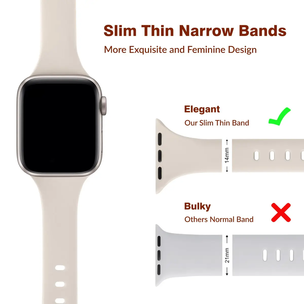 Eilesuny Slim Thin Bands Compatible with Apple Watch 38mm 40mm 41mm 42mm 44mm 45mm 46mm 49mm | 6 Pack Silicone Sport Strap for iWatch Series 11/10/9/8/7/6/5/4/3/2/1 Ultra SE - view 3