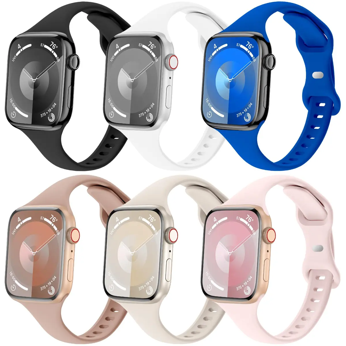 Eilesuny Slim Thin Bands Compatible with Apple Watch 38mm-49mm | 6 Pack Soft Silicone Sport Strap for iWatch Series 1-11 Ultra SE - main product image