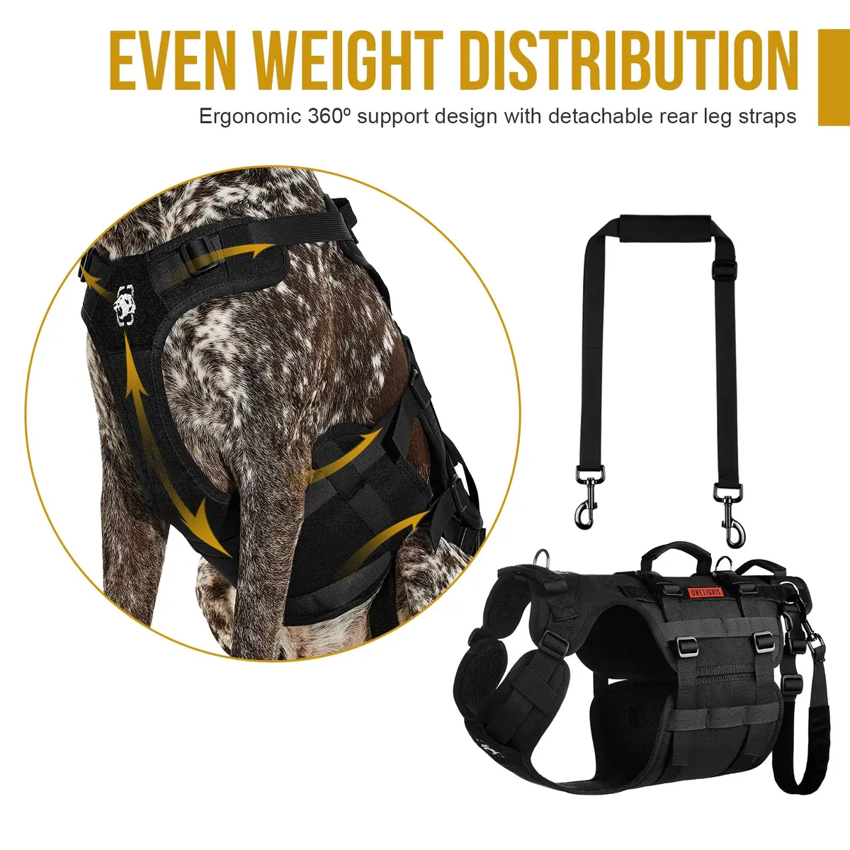 ONETIGRIS Dog Lift Harness for Small Dogs | Full Body Support with Handles, Mobility Aid, Hip Brace (Black, Small) - view 2