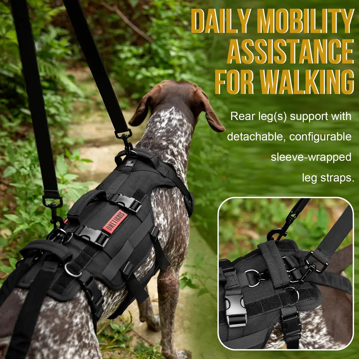 ONETIGRIS Dog Lift Harness for Small Dogs | Full Body Support with Handles, Mobility Aid, Hip Brace (Black, Small) - view 3