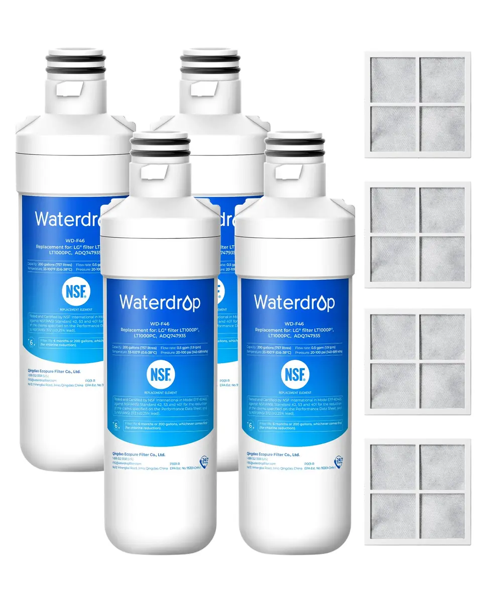 Waterdrop LT1000PC Refrigerator Water Filter and Air Filter 4 Combo | NSF Certified for Pure Water & Air - main product image