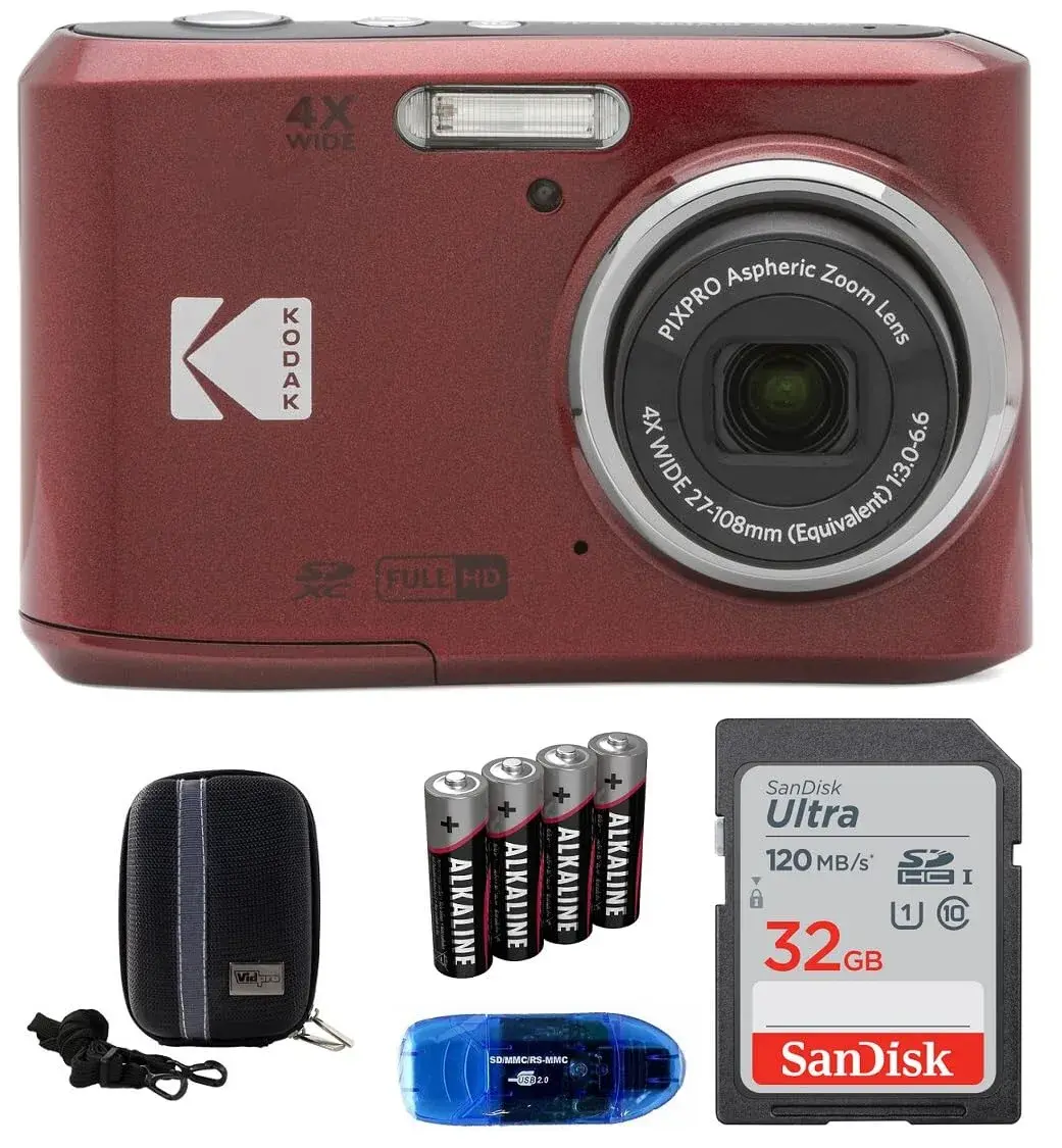Kodak Pixpro FZ45 Digital Camera Bundle (Red) | 16MP CMOS Sensor, 4x Optical Zoom, Full HD Video - main product image