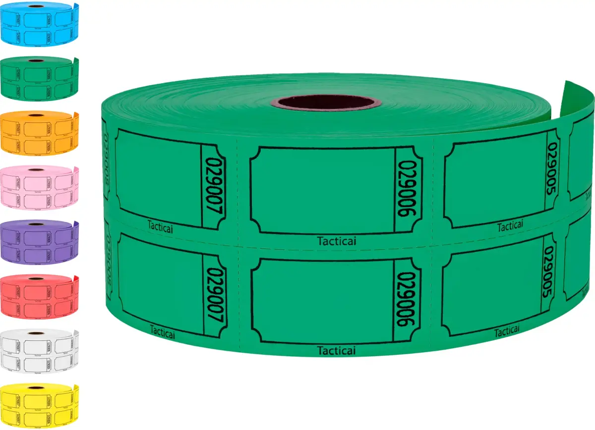 Tacticai Raffle Tickets Green Double Roll 1000 Count (2" x 1.75") | Consecutively Numbered for Events - main product image