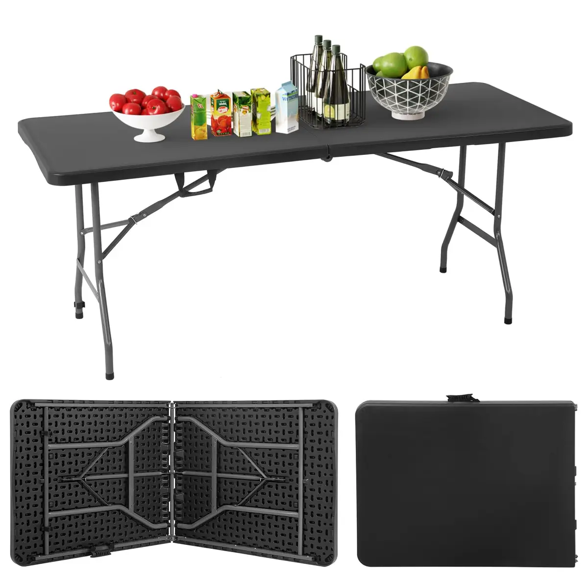 PayLessHere 6FT Folding Table Black | Portable Plastic Table for Indoor & Outdoor Use - main product image