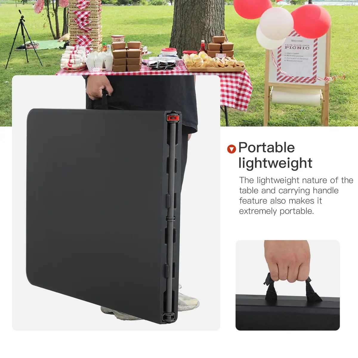 PayLessHere 6FT Folding Table Black | Portable Plastic Table for Indoor & Outdoor Use - view 6