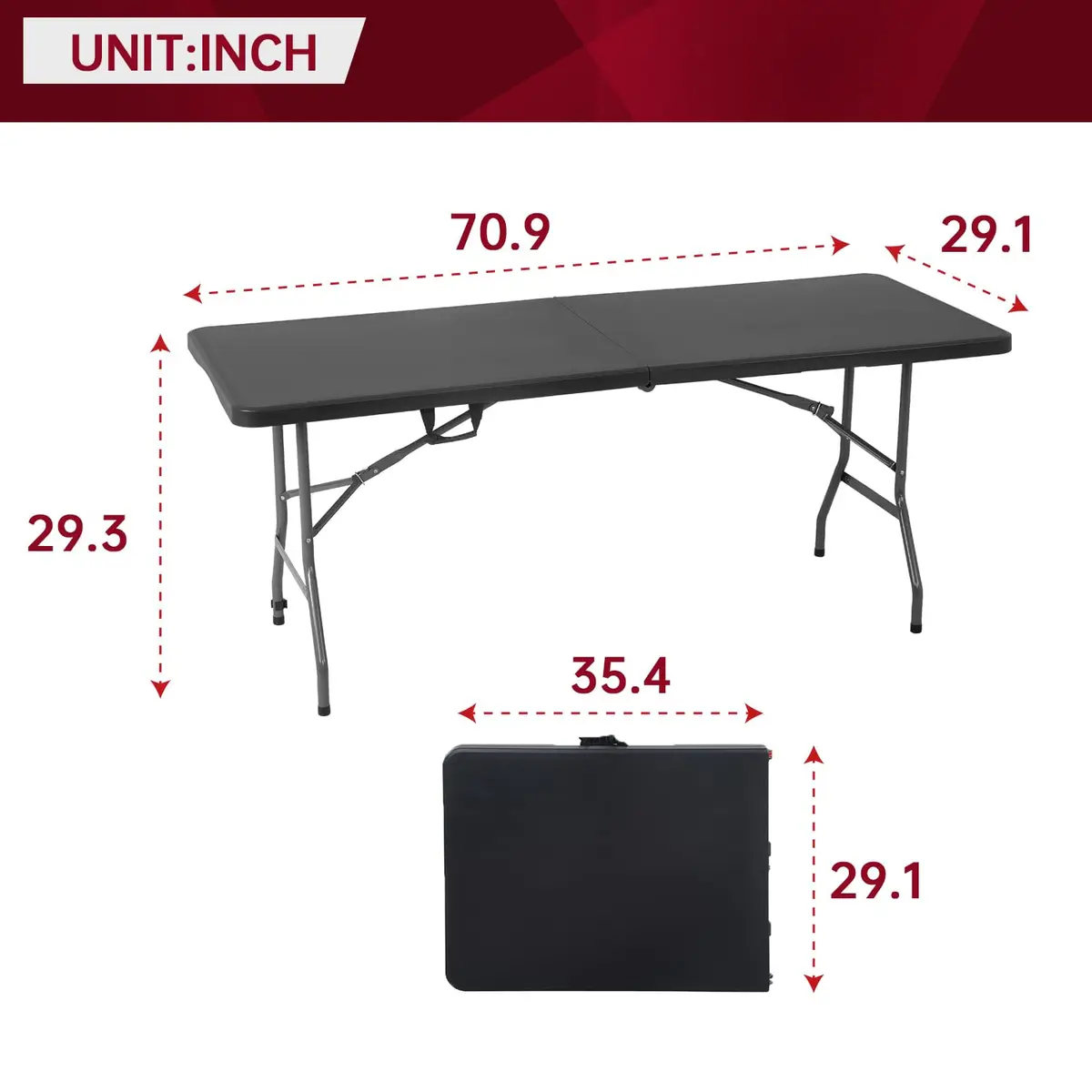 PayLessHere 6FT Folding Table Black | Portable Plastic Table for Indoor & Outdoor Use - view 7