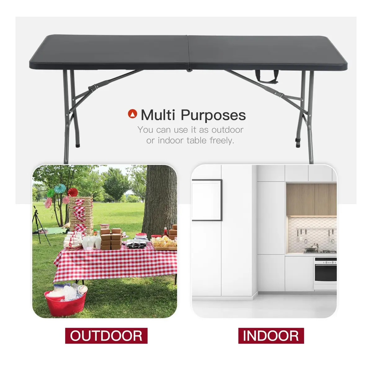PayLessHere 6FT Folding Table Black | Portable Plastic Table for Indoor & Outdoor Use - view 3
