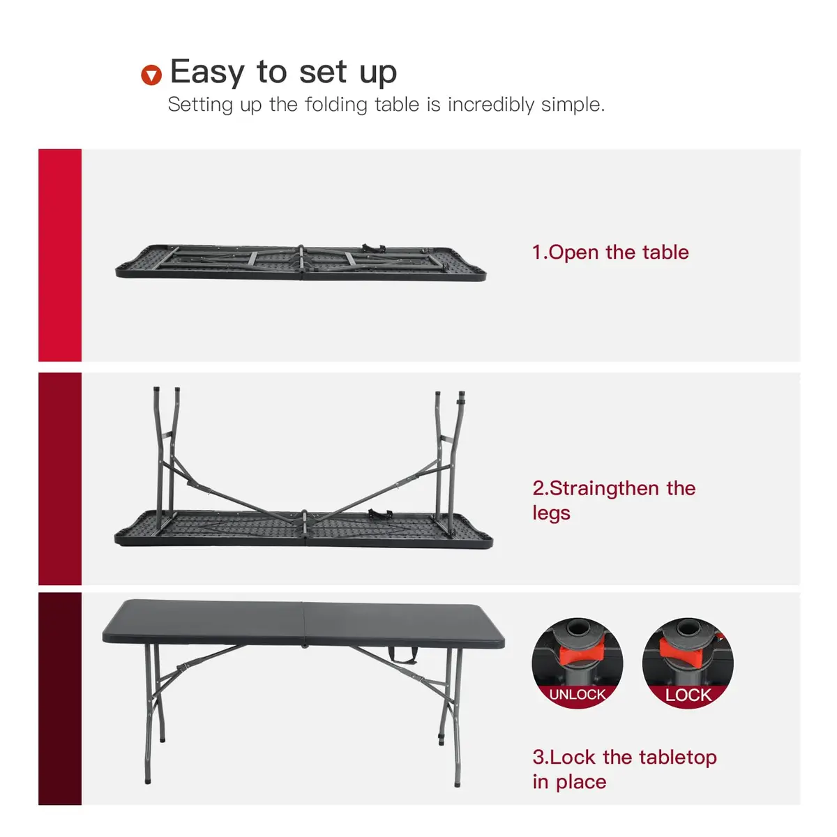 PayLessHere 6FT Folding Table Black | Portable Plastic Table for Indoor & Outdoor Use - view 4