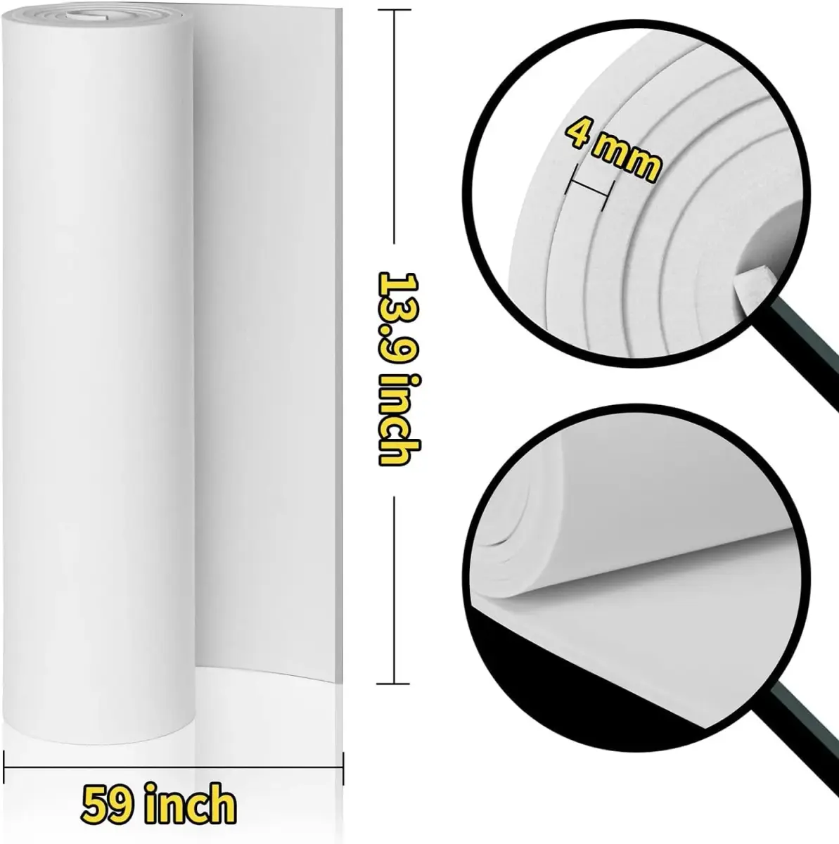 MEARCOOH White EVA Foam Sheets Roll 4mm Thick (13.9" x 59") | High Density 86kg/m3 Cosplay Craft Foam - view 2