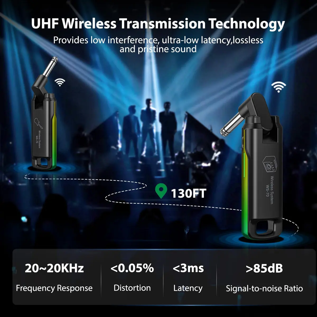 LEKATO UHF Wireless Guitar System with 70 Channels & Rechargeable Battery, Green | Low Latency <3ms - view 6
