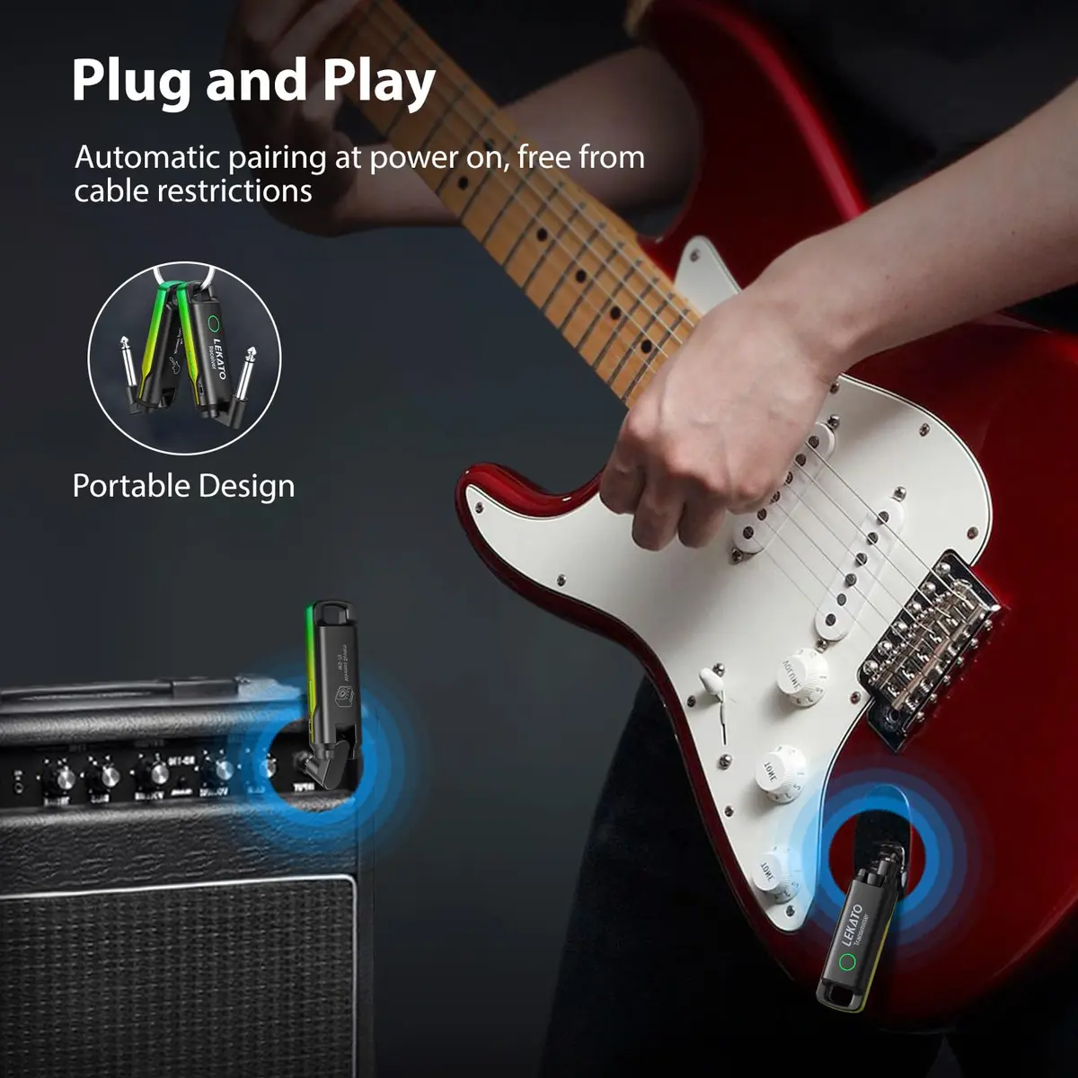 LEKATO UHF Wireless Guitar System with 70 Channels & Rechargeable Battery, Green | Low Latency <3ms - view 8