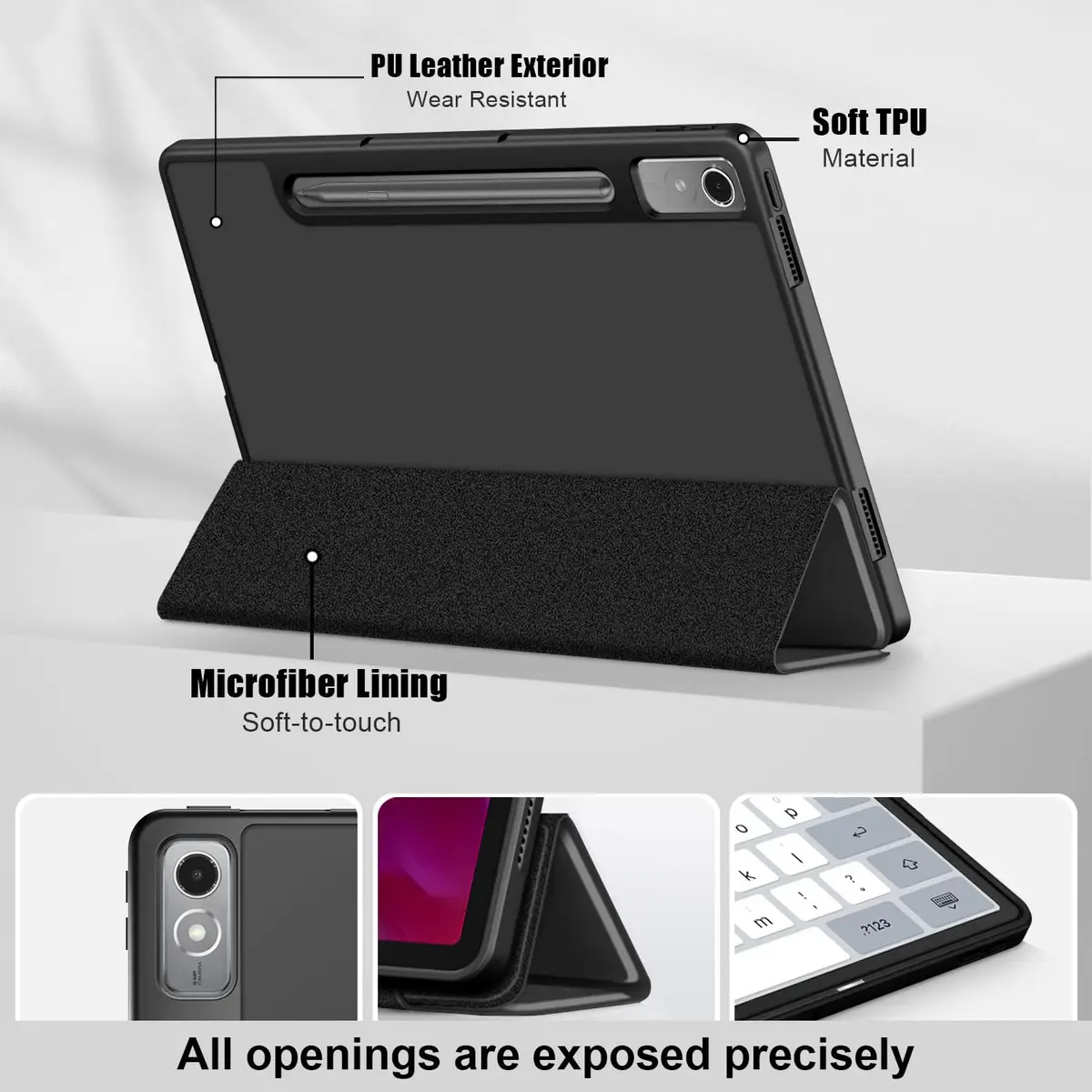 DINGGUAGUA Black Case for Lenovo Tab P12 12.7-inch (321mm) | Slim Smart Folio with Multi-Angle Stand - view 3