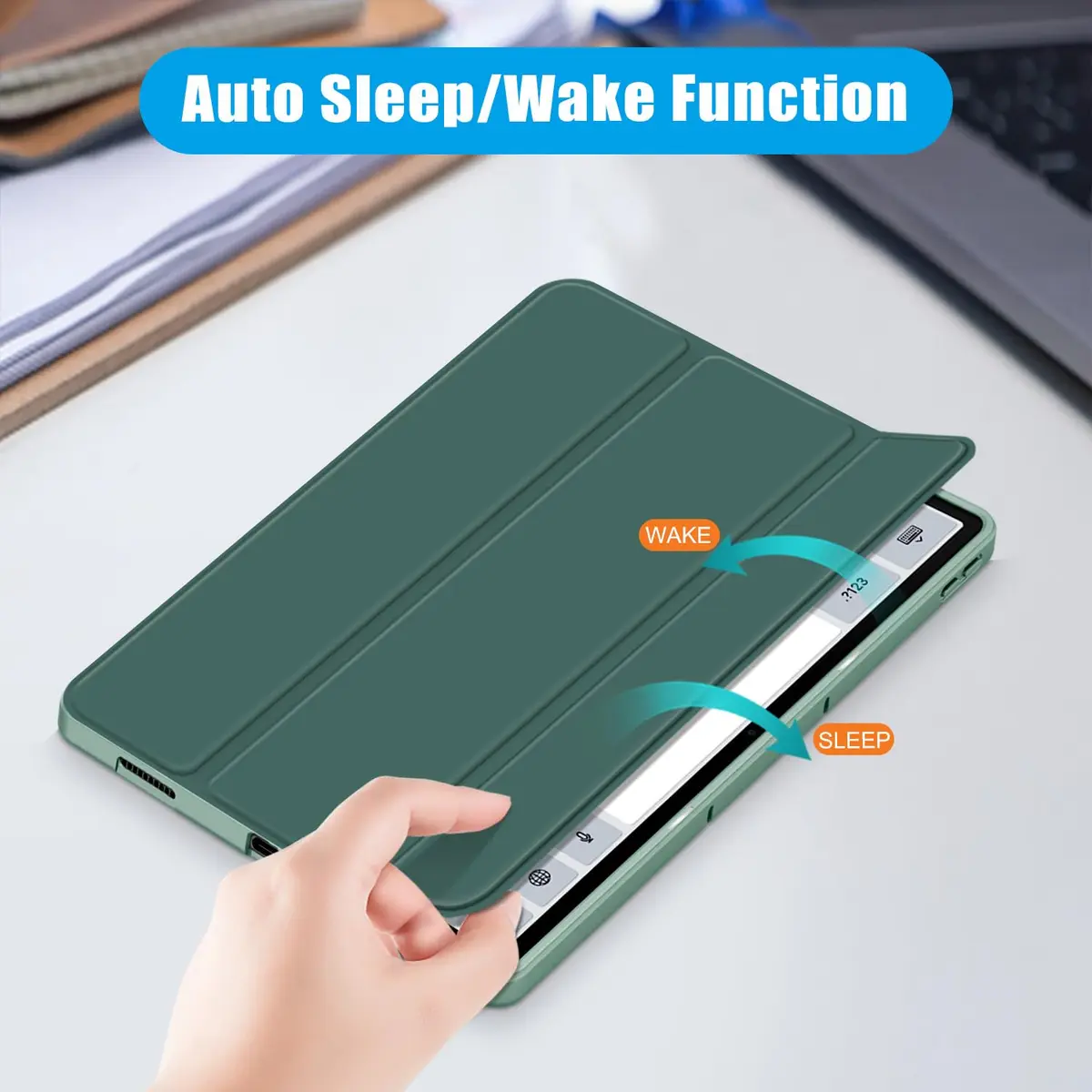 DINGGUAGUA Dark Green Case for Lenovo Tab P12 12.7 Inch (2023/2024) | Multi-Angle Stand Cover with Auto Sleep/Wake - view 5