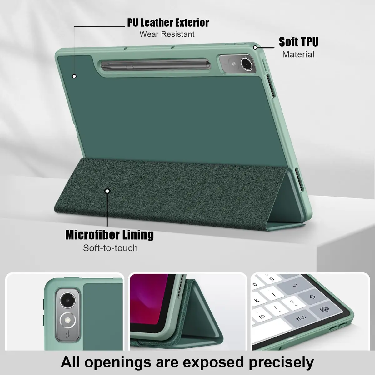 DINGGUAGUA Dark Green Case for Lenovo Tab P12 12.7 Inch (2023/2024) | Multi-Angle Stand Cover with Auto Sleep/Wake - view 3