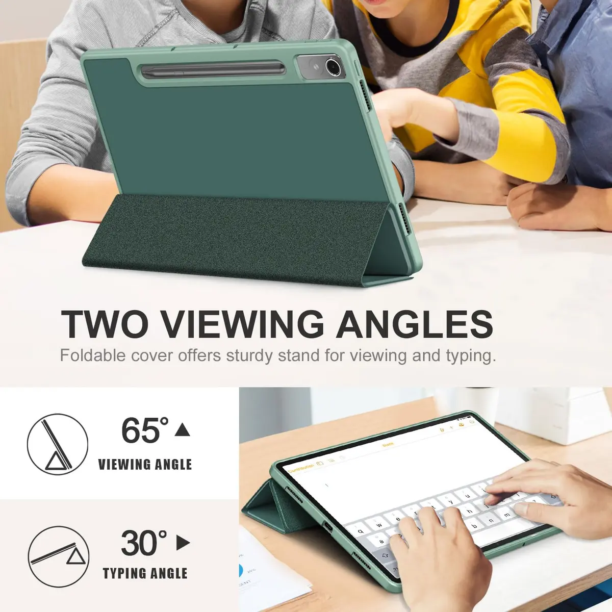 DINGGUAGUA Dark Green Case for Lenovo Tab P12 12.7 Inch (2023/2024) | Multi-Angle Stand Cover with Auto Sleep/Wake - view 4