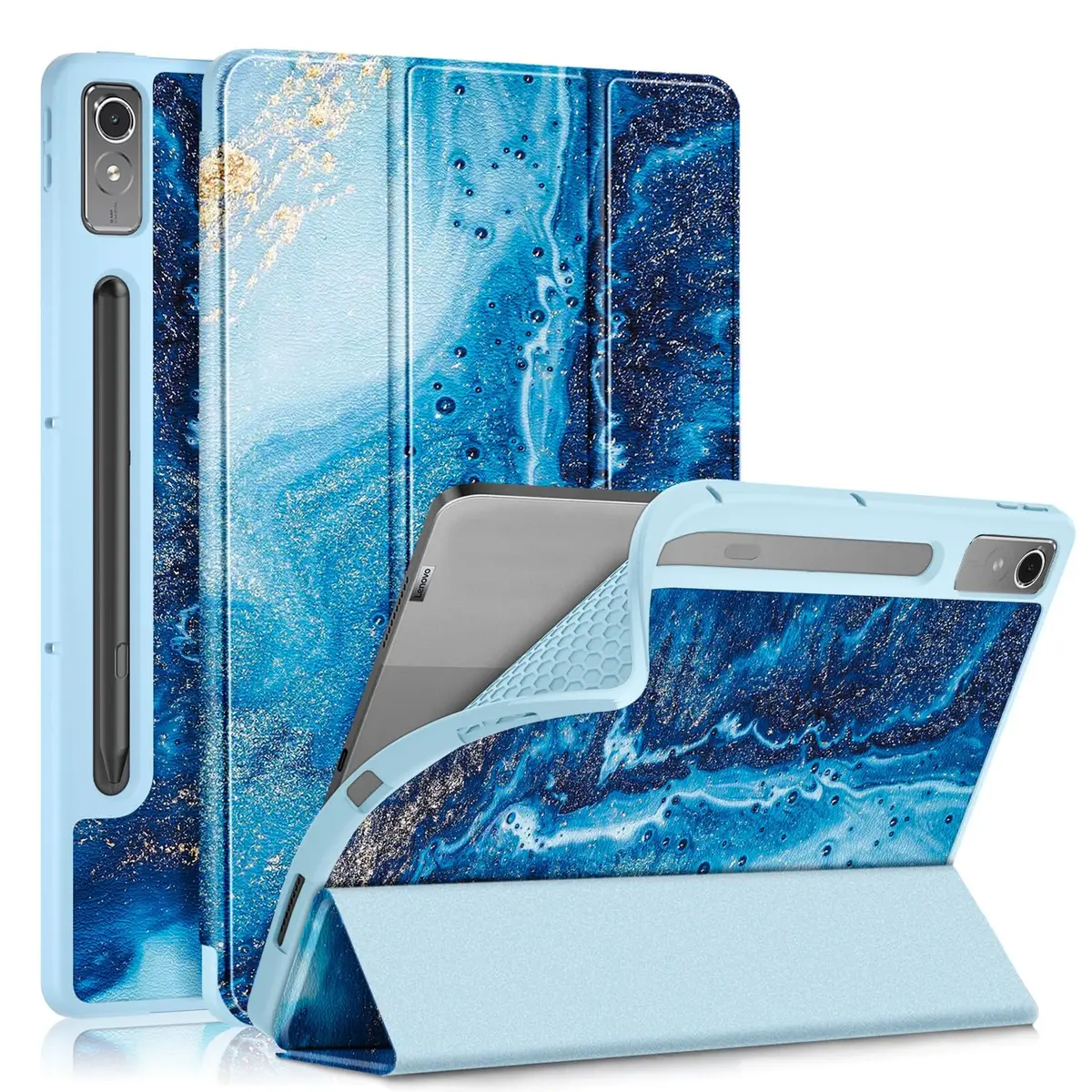 DingGuagua Sea Wave Case for Lenovo Tab P12 12.7 Inch (2023/2024) TB-370FU, Soft TPU Back Shell with Multi-Angle Stand - main product image