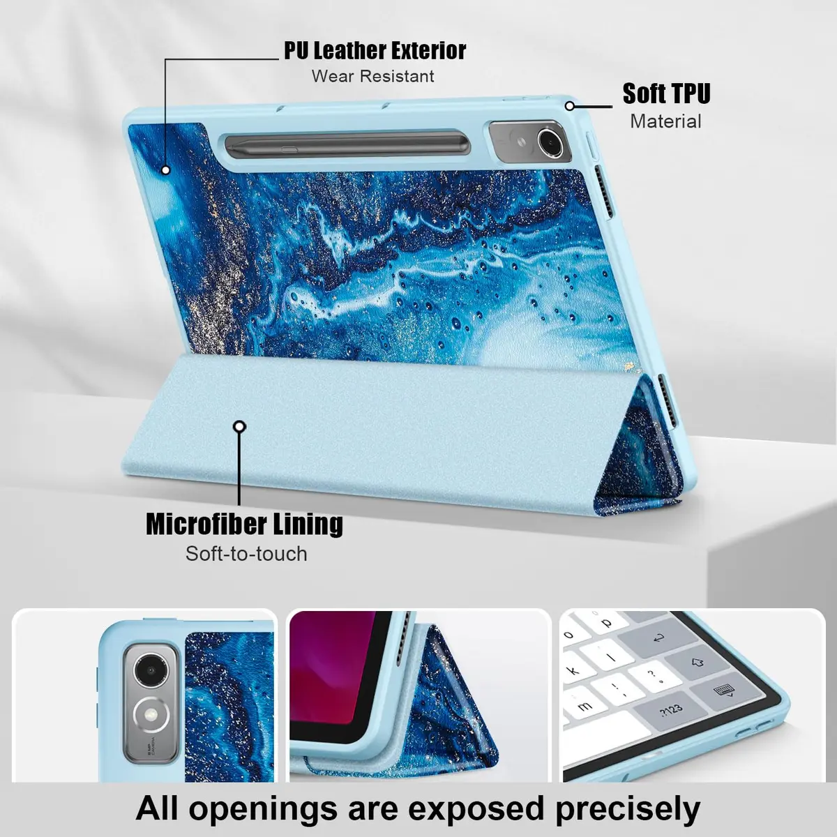 DingGuagua Sea Wave Case for Lenovo Tab P12 12.7 Inch (2023/2024) TB-370FU, Soft TPU Back Shell with Multi-Angle Stand - view 3